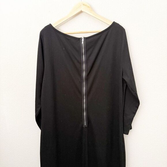GAP | Solid Black Modern Boatneck High Neck Zipper Back Dress Midi 3/4 | XXL - Picture 3 of 7
